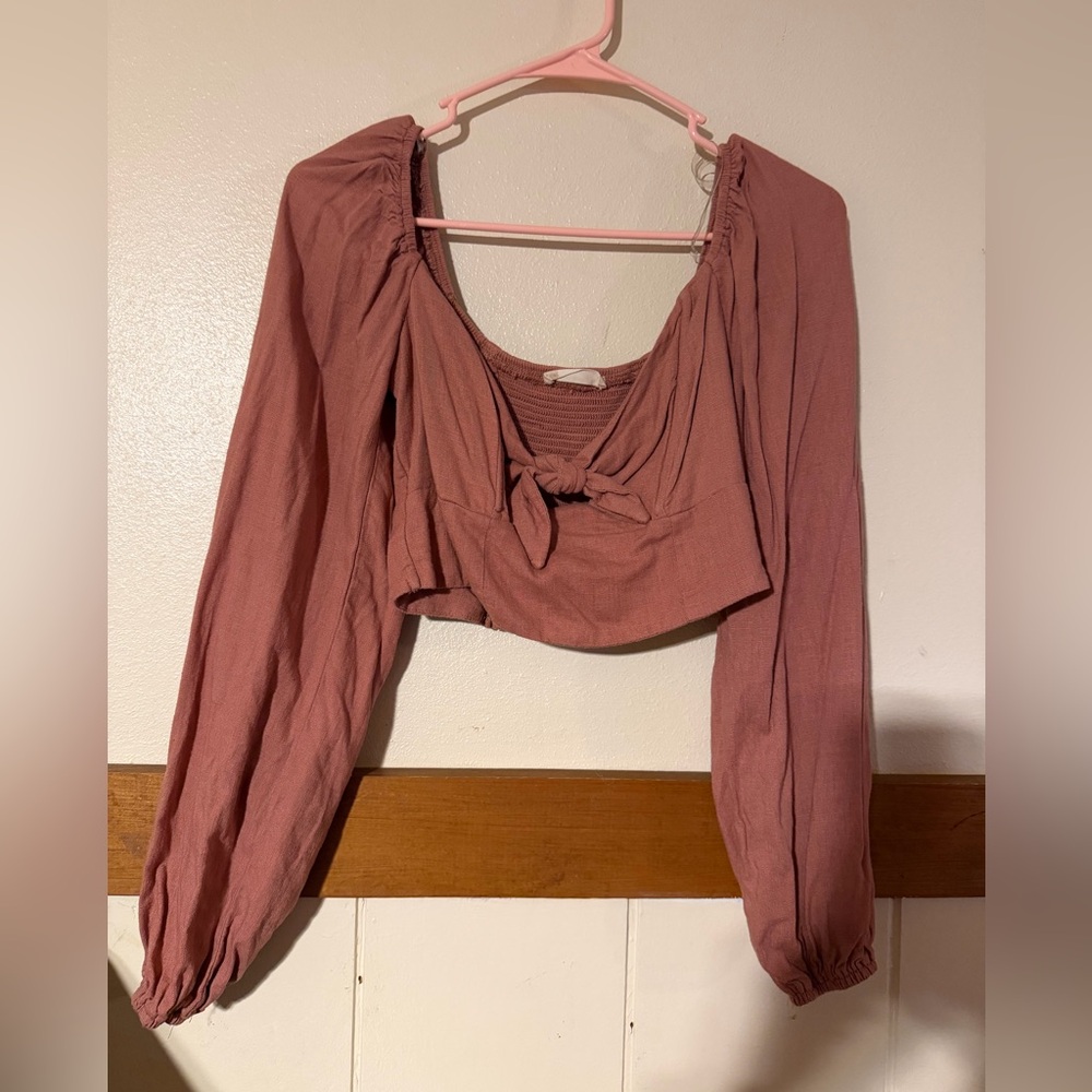 Altar'd State Long Sleeve Linen Crop Top size small rose